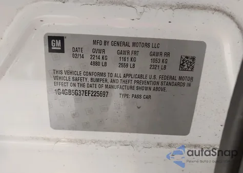 2014 Buick Lacrosse Leather Group from USA, damaged, VIN 1G4GB5G37EF225697